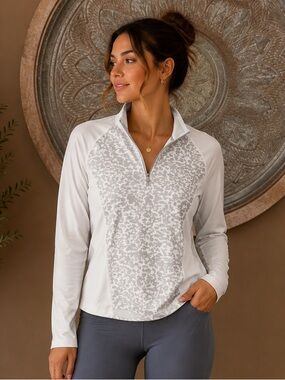 Dunning Golf Long-Sleeve Cream &  Gray Half-Zip Patterned Performance Top